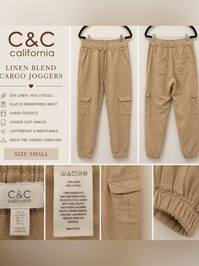 C&C California Tan Linen-Blend Cargo Joggers
